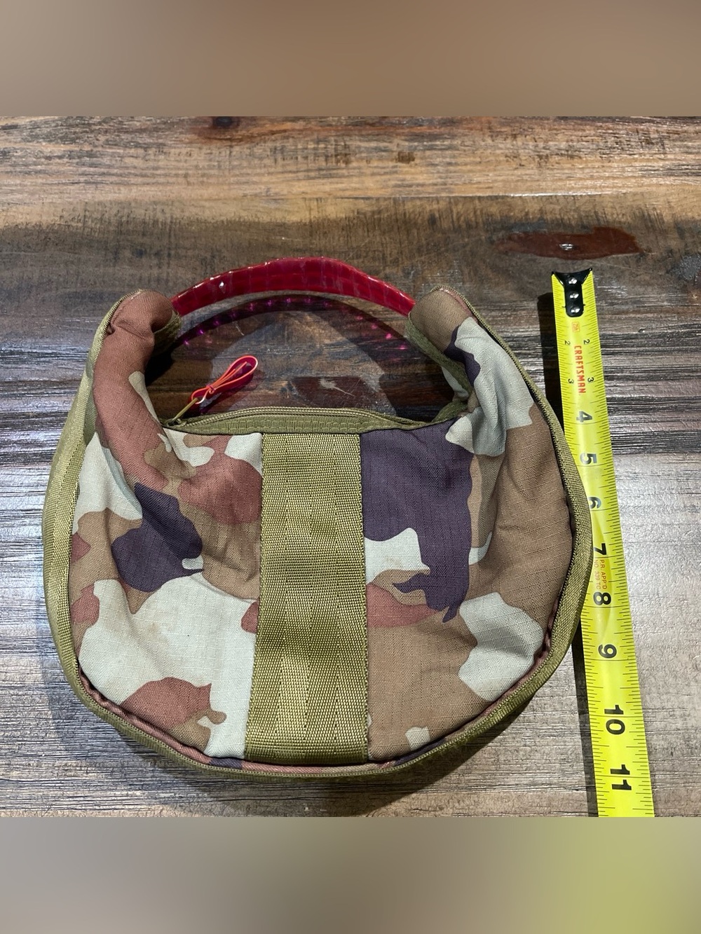 Camouflage Crescent Handle Bag with Bright Pink Clear Handle